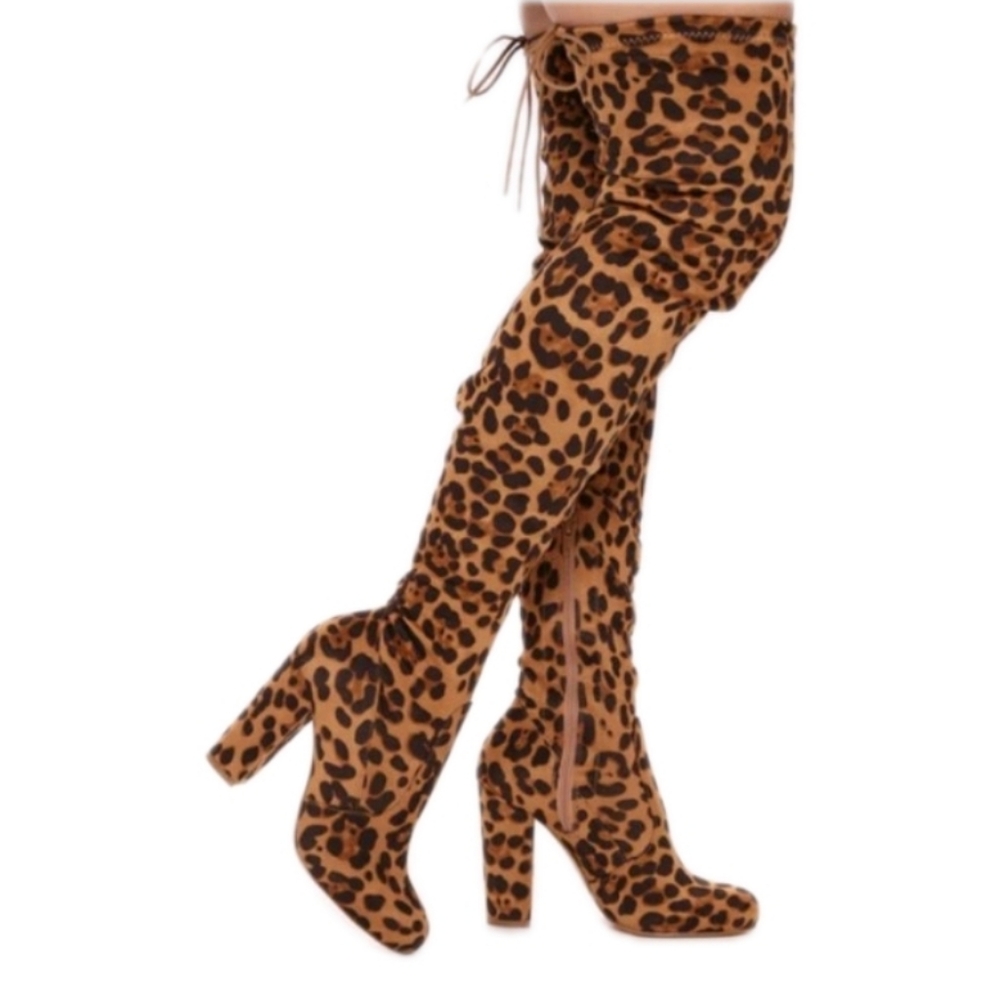 Gianni Bini Leopard Print Over the Knee Platform Boots Size 7.5